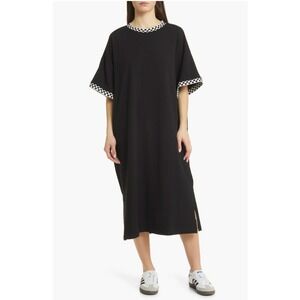 Dressed in Lala Frankie Stretch Cotton Oversize TShirt Dress Black Checkered Hem